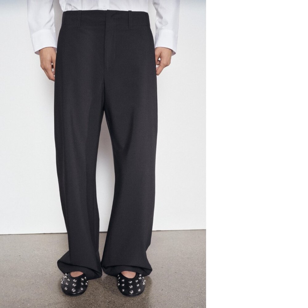 ZARA Mid-Rise Straight Leg Pants Dark Gray Women's Size Small Pockets Woven S